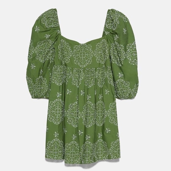 Zara Dresses Nwt Zara Green Openwork Embroidered Dress Size M